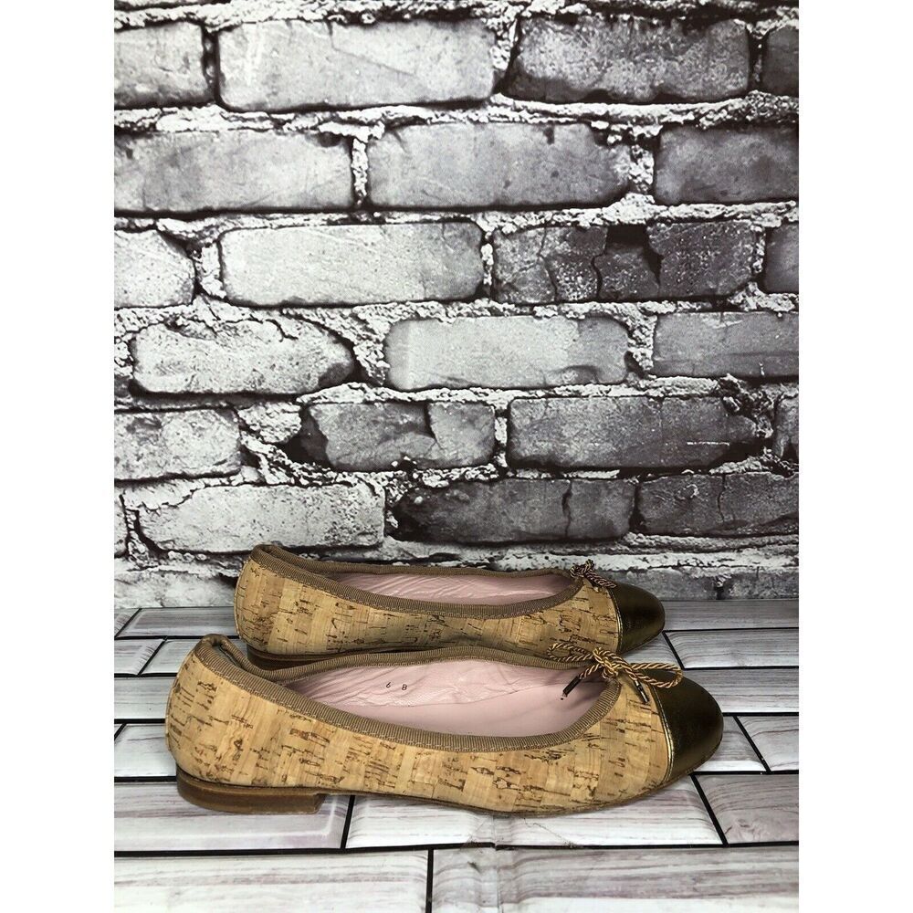 Paul Mayer Attitudes Gold Natural Cork Ballet Flats Shoes Women Sz 6.5M US/37EU